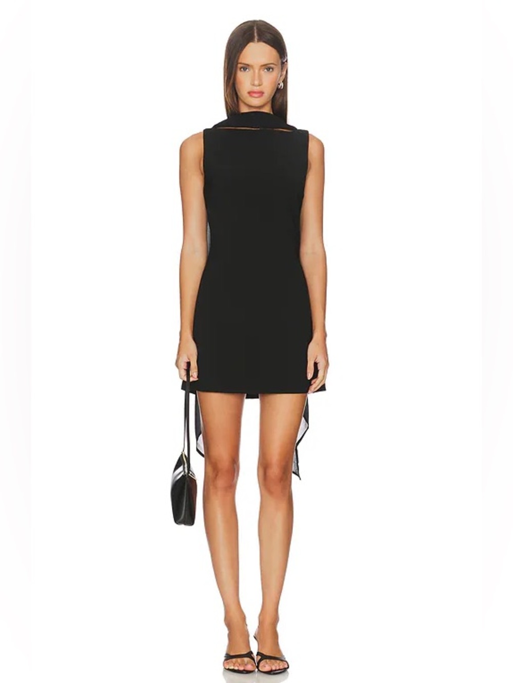 House of Harlow 1960 Revolve Cameron Black Sleeveless Boat Neck Scarf Mini Dress